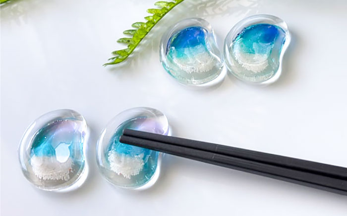 レジンアート 『海の煌き 箸置き』 アクアブルー × パープル 2個セット はしおき はし置き レジンアート 海 ハンドメイド 雑貨 おしゃれ 沖縄市 / Kays Artistry [BCAG029]