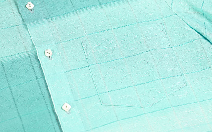 サマーシャツ　（ブルーグリーングラデーション / メンズ）琉球織物 両面浮花織 ファッション フォーマル カジュアル 冠婚葬祭 / 沖縄市 FABRIC SHOP MINAMI [BCCS008]