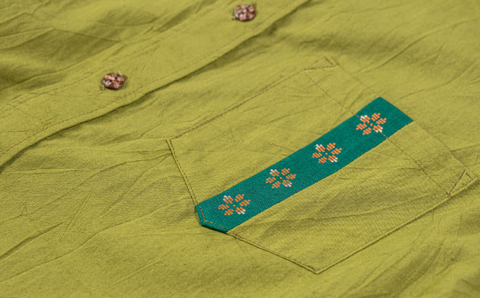サマーシャツ（ティーグリーン / メンズ）琉球織物 経浮花織入り メンズ ファッション フォーマル カジュアル 冠婚葬祭 / 沖縄市 FABRIC SHOP MINAMI [BCCS012]