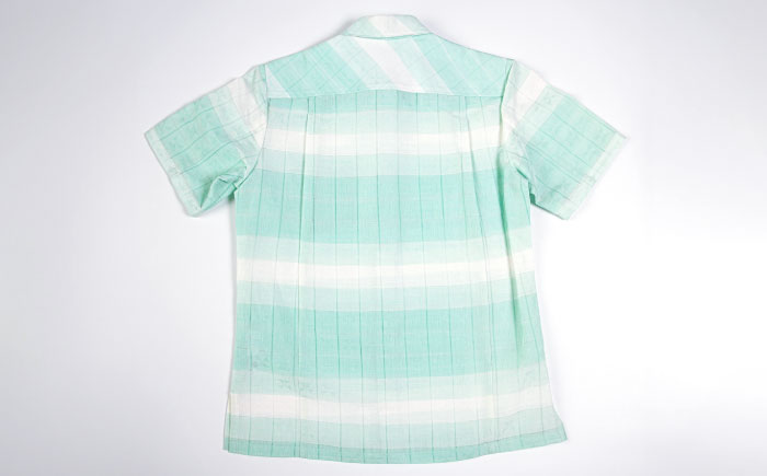 サマーシャツ（ミントグリーングラデーション / メンズ）琉球織物 両面浮花織 ファッション フォーマル カジュアル 冠婚葬祭 / 沖縄市 FABRIC SHOP MINAMI [BCCS007]