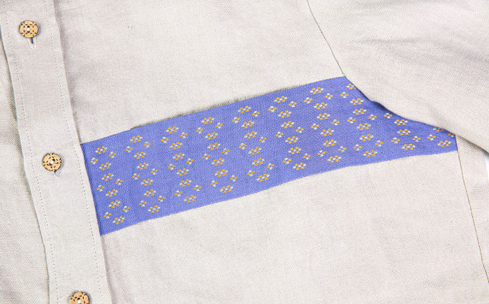 サマーシャツ（グレーベージュ / メンズ）琉球織物 経浮花織入り ファッション フォーマル カジュアル 冠婚葬祭 / 沖縄市 FABRIC SHOP MINAMI [BCCS013]