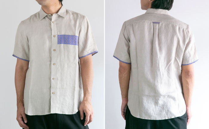 サマーシャツ（グレーベージュ / メンズ）琉球織物 経浮花織入り ファッション フォーマル カジュアル 冠婚葬祭 / 沖縄市 FABRIC SHOP MINAMI [BCCS013]