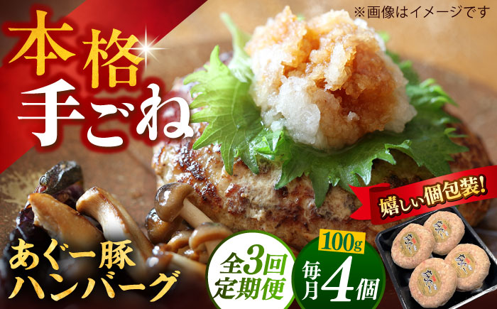 【全3回定期便】沖縄県産あぐー豚ハンバーグセット 400g (100g×4個) 豚 ハンバーグ 冷凍 ギフト お取り寄せ 沖縄市 / お肉屋本店 [BCAZ018]