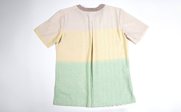 サマーシャツ（ベージュボーダーグラデーション / メンズ） 琉球織物 経浮花織 ファッション フォーマル カジュアル 冠婚葬祭 / 沖縄市 FABRIC SHOP MINAMI [BCCS006]