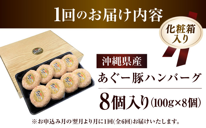 【全6回定期便】沖縄県産あぐー豚ハンバーグセット 800g (100g×8個) 豚 ハンバーグ 冷凍 ギフト お取り寄せ 沖縄市 / お肉屋本店 [BCAZ010]