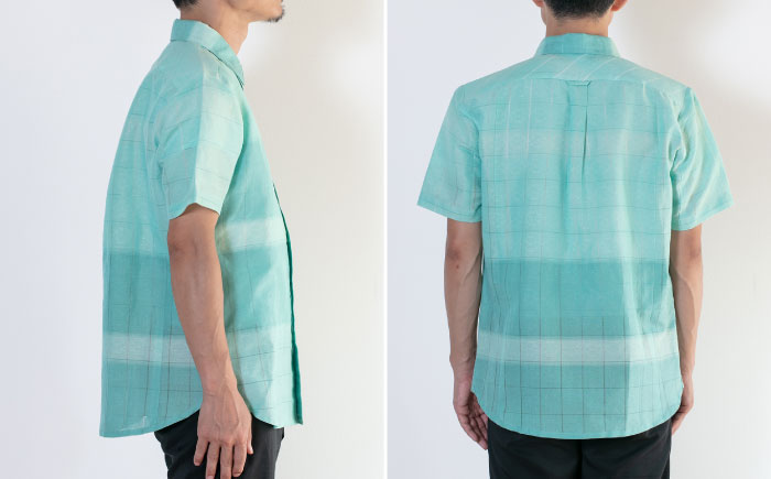 サマーシャツ　（ブルーグリーングラデーション / メンズ）琉球織物 両面浮花織 ファッション フォーマル カジュアル 冠婚葬祭 / 沖縄市 FABRIC SHOP MINAMI [BCCS008]