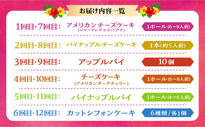 【全12回定期便】 OKINAWANスイーツ堪能定期便  ケーキ 洋菓子 スイーツ ギフト お土産 冷凍 沖縄市 / 株式会社クロップ・株式会社ファーストマーク・ZAZOU・シフォンケーキショップ ウニパティ [BCZZ014]