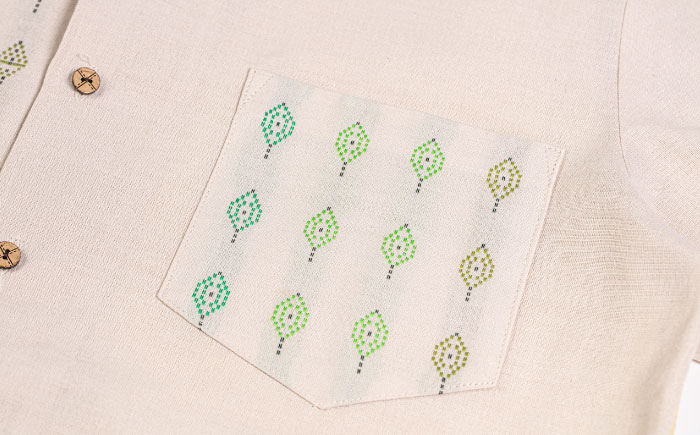 サマーシャツ（ベージュボーダーグラデーション / メンズ） 琉球織物 経浮花織 ファッション フォーマル カジュアル 冠婚葬祭 / 沖縄市 FABRIC SHOP MINAMI [BCCS006]