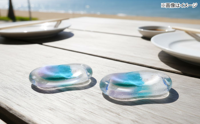 レジンアート 『海の煌き 箸置き』 アクアブルー × パープル 2個セット はしおき はし置き レジンアート 海 ハンドメイド 雑貨 おしゃれ 沖縄市 / Kays Artistry [BCAG029]