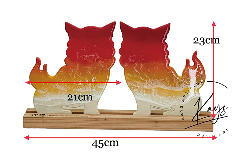 【波のデザインカットボード】シーサー　置物　サンセットオレンジ【 インテリア レジンアート アートパネル オーシャン マリン ビーチ 立体 海 波 砂浜 夕焼け 玄関 お祝い 新築祝い 贈答用 ギフト 沖縄 沖縄県産 Kays Artistry 】