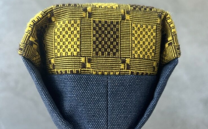 ヤシラミ花織 ワインバッグ 格子モダン (水色・黄焦茶織物) ボトルバッグ ワインケース ワインクーラー 保冷 おしゃれ 沖縄市 / FABRIC SHOP MINAMI [BCCS003-01]