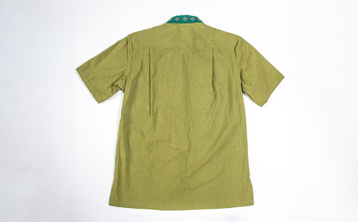 サマーシャツ（ティーグリーン / メンズ）琉球織物 経浮花織入り メンズ ファッション フォーマル カジュアル 冠婚葬祭 / 沖縄市 FABRIC SHOP MINAMI [BCCS012]