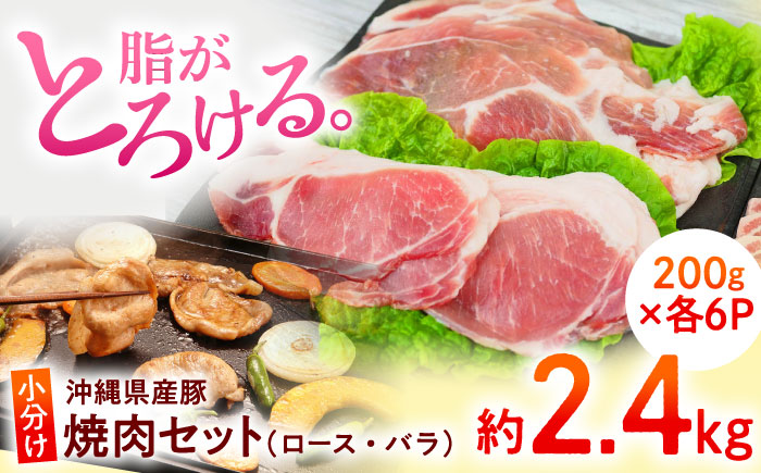 沖縄県産豚肉 くいまーる豚 焼肉セット (ロース・バラ) 計2.4kg (200g×各6P) 豚バラ 豚ロース スライス 焼き肉 小分け 沖縄市 / 宮城ふぁーむ [BCAJ002]