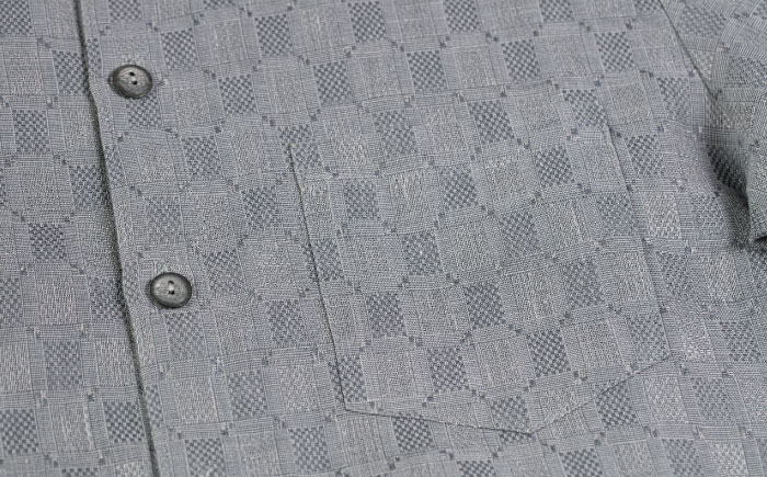 サマーシャツ（グレー / メンズ）琉球織物 ヤシラミ花織 ファッション フォーマル カジュアル 冠婚葬祭 / 沖縄市 FABRIC SHOP MINAMI [BCCS010]