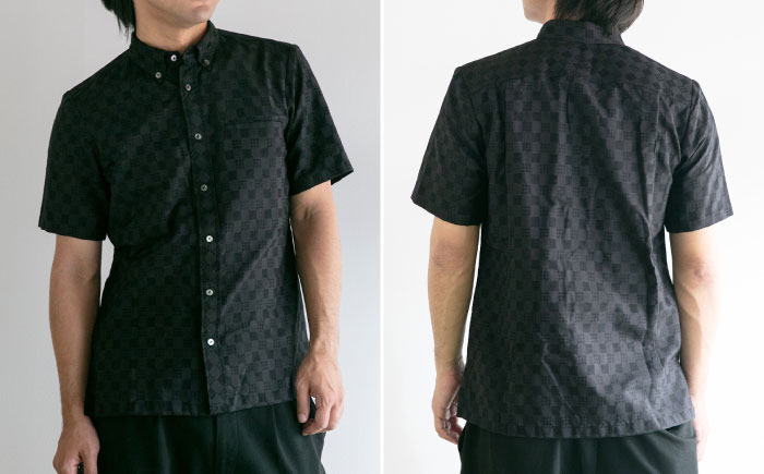 サマーシャツ（ブラック / メンズ）琉球織物 両面浮花織 ファッション フォーマル カジュアル 冠婚葬祭 / 沖縄市 FABRIC SHOP MINAMI [BCCS009]