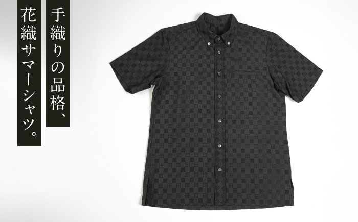 サマーシャツ（ブラック / メンズ）琉球織物 両面浮花織 ファッション フォーマル カジュアル 冠婚葬祭 / 沖縄市 FABRIC SHOP MINAMI [BCCS009]