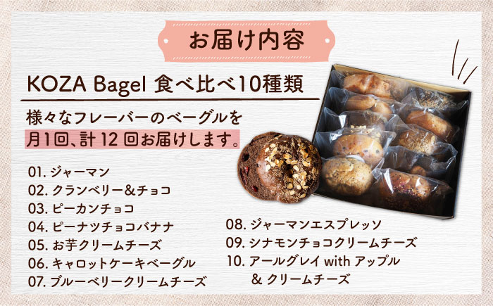 【全12回定期便】KOZA Bagel (コザベーグル) 10種セット ベーグル 詰め合わせ お取り寄せ 冷凍 パン セット 沖縄市 / ZEBRA.Bagel [BCAE007]