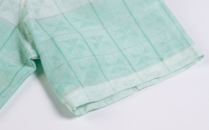 サマーシャツ（ミントグリーングラデーション / メンズ）琉球織物 両面浮花織 ファッション フォーマル カジュアル 冠婚葬祭 / 沖縄市 FABRIC SHOP MINAMI [BCCS007]