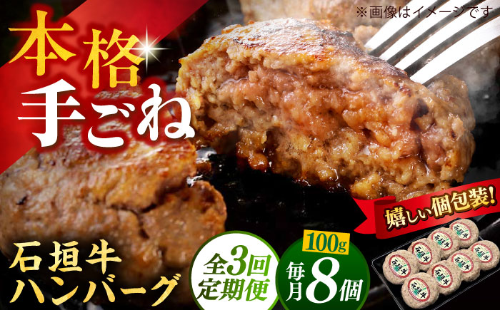 【全3回定期便】沖縄県産石垣牛ハンバーグセット 800g (100g×8個) 牛 ハンバーグ 冷凍 ギフト お取り寄せ 沖縄市 / お肉屋本店 [BCAZ012]