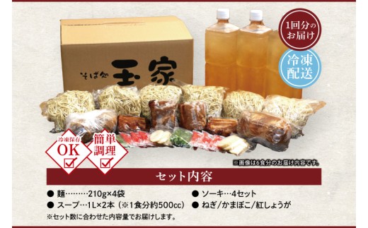 【12ヶ月定期便】「玉家 豊崎店」のソーキそば4食セット｜沖縄そば そば 沖縄 おきなわ 麺 麺類 セット 玉屋豊崎店 定期便 ソーキ ソーキそば 人気 送料無料(AA027)