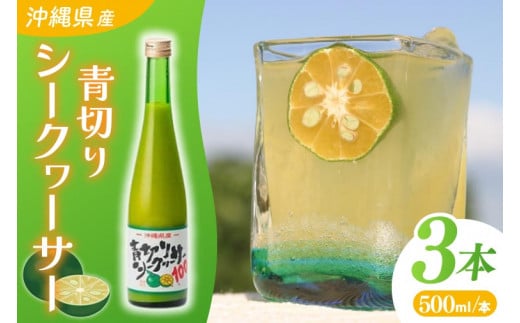 沖縄県産青切りシークヮーサー500ml 3本セット|シークヮーサー ジュース フルーツ フルーツジュース 果汁 調味料 沖縄 おきなわ 豊見城市(AD001-1)