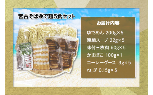 宮古そばゆで麺5食セット　濃縮スープ 