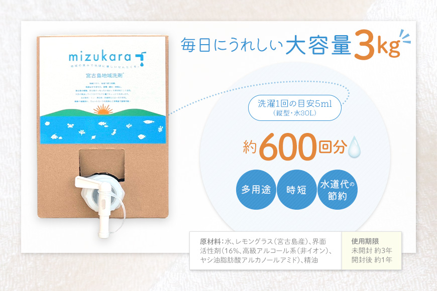MR01 mizukara 宮古島環境配慮型洗剤 3kg BOX｜JALふるさと納税サイト