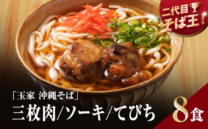 【そば処 玉家】人気商品食べ比べ8食セット   I  そば処玉家 人気商品食べ比べ 食べ比べ 8食セット 沖縄そば そば 沖縄グルメ そばセット 三枚肉 ソーキ てびち ギフト 8食 セット  沖縄県 南城市