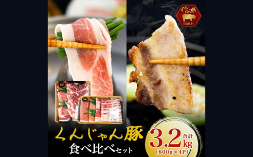 【ふるさと納税限定】くんじゃん豚 食べ比べセット 焼肉・しゃぶしゃぶ 計3.2kg【配送不可地域：離島】【1618652】