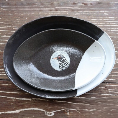 やちむん 焼物 ヤンバルクイナの親子皿セット(オーバル型2枚セット)【1679939】