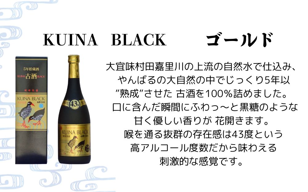 【やんばる酒造】KUINA BLACKゴールド古酒泡盛43度 720ml×1本 (沖縄県共通返礼品/大宜味村)