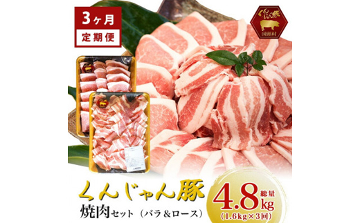 【毎月定期便】くんじゃん豚 焼肉セット(バラ・ロース)計4.8kg全3回【配送不可地域：離島】【4067076】