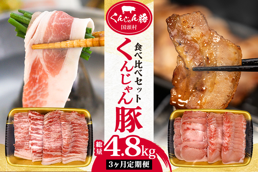 【３ヶ月定期便】「くんじゃん豚」しゃぶしゃぶ/焼肉 食べ比べセット1.6kg（バラ・ロース）総量4.8kg