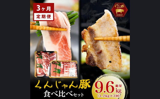 【毎月定期便】くんじゃん豚 食べ比べセット 焼肉・しゃぶしゃぶ 計9.6kg全3回【配送不可地域：離島】【4067327】