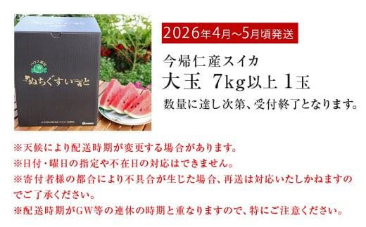 【JAおきなわ】厳選すいか！ぬちぐすいーと　大玉７kg以上【2026年4月～5月頃発送】先行予約