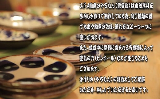 やちむん（焼き物）エドメ陶房　オーバル皿　菱花唐草紋