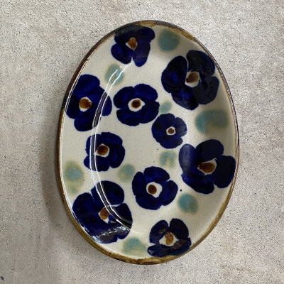 ヤチムン　オーバル皿花紋　2枚セット　エドメ陶房【1375092】