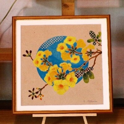 芭蕉紙紅型染「沖縄の花」シリーズ〈イッペー〉37cm額【1361387】