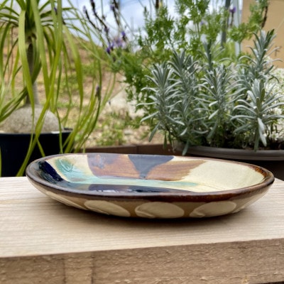 ヤチムン　ライン紋オーバル皿・小鉢　2枚セット　エドメ陶房【1492773】