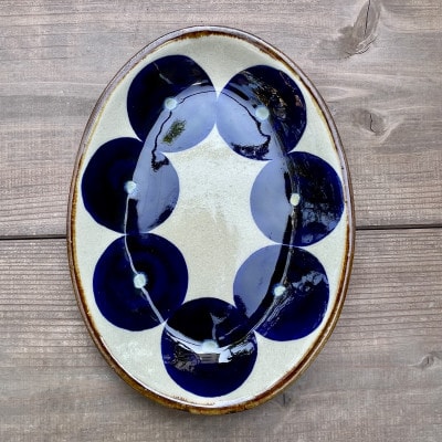 ヤチムン　青丸紋オーバル皿・小鉢　2枚セット　エドメ陶房【1461535】