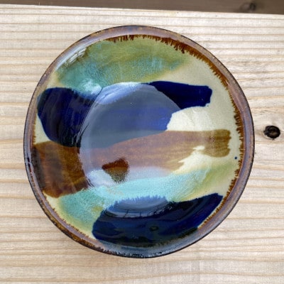 ヤチムン　ライン紋オーバル皿・小鉢　2枚セット　エドメ陶房【1492773】