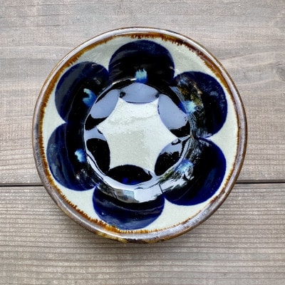 ヤチムン　青丸紋オーバル皿・小鉢　2枚セット　エドメ陶房【1461535】