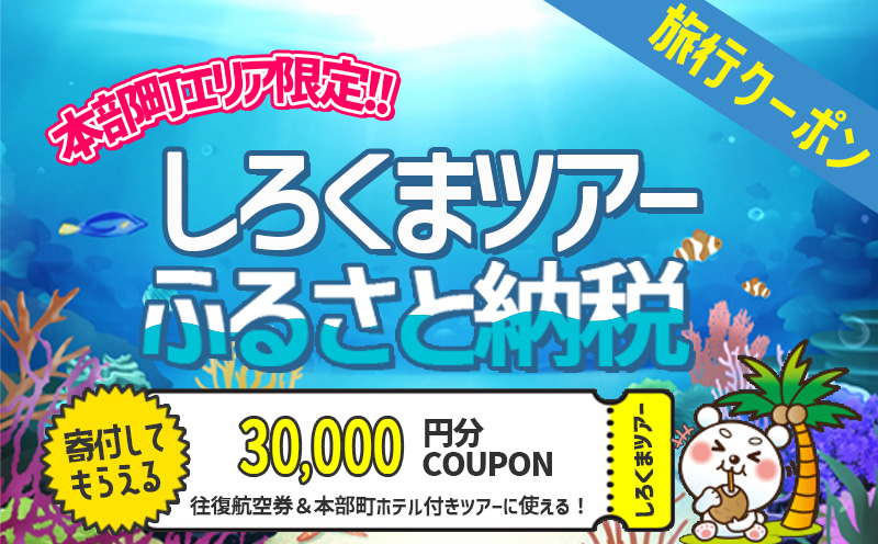 【本部町】しろくまツアーで利用可能なWEB旅行クーポン（3万円分）