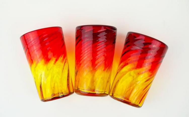 『現代の名工』宮国次男作　琉球ガラス　グラデーションビアグラス　3個セット