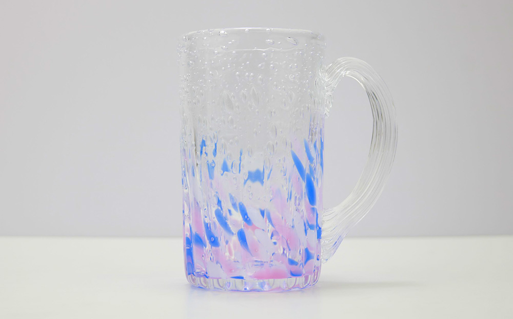 現代の名工「池宮城 善郎」作　気泡の海ラインジョッキ（青緑・青ピンク）2個ペア 