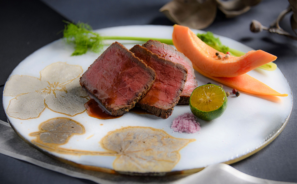 【つづるガラスアート】ゆうなの花　平丸皿－HAKU－　1枚 