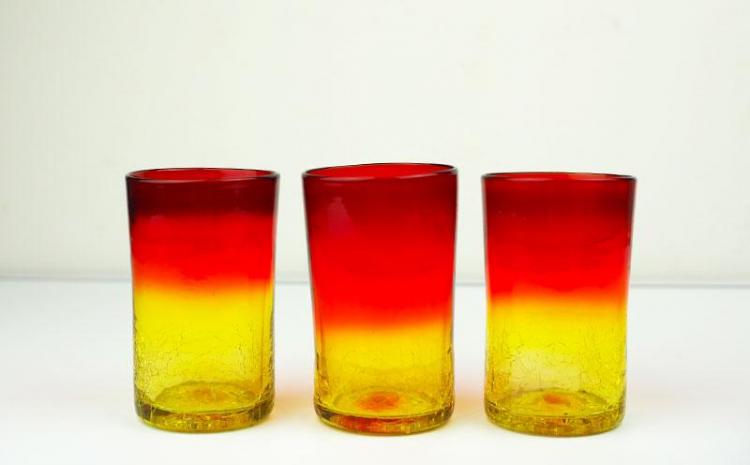 『現代の名工』宮国次男作　琉球ガラス　赤ビアグラス　3個セット