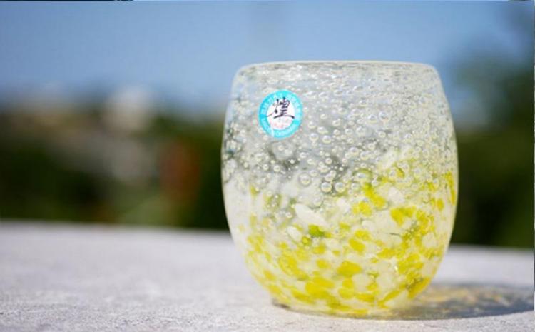 現代の名工「池宮城　善郎」作：気泡の海タルグラス（黄・橙）2個