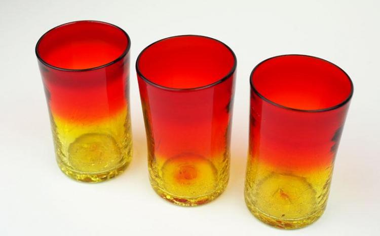 『現代の名工』宮国次男作　琉球ガラス　赤ビアグラス　3個セット