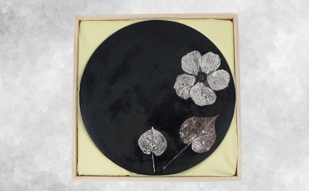 【つづるガラスアート】ゆうなの花　平丸皿－SUMI－　1枚 